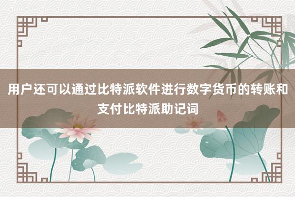 用户还可以通过比特派软件进行数字货币的转账和支付比特派助记词