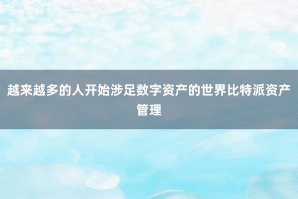 越来越多的人开始涉足数字资产的世界比特派资产管理