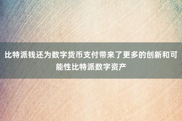 比特派钱还为数字货币支付带来了更多的创新和可能性比特派数字资产